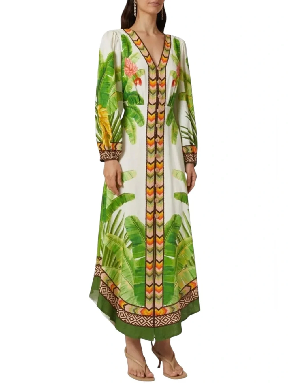 NWT FARM Rio Fresh Forest Tropical Floral Balloon Sleeve Linen Dress Size S - Picture 7 of 13